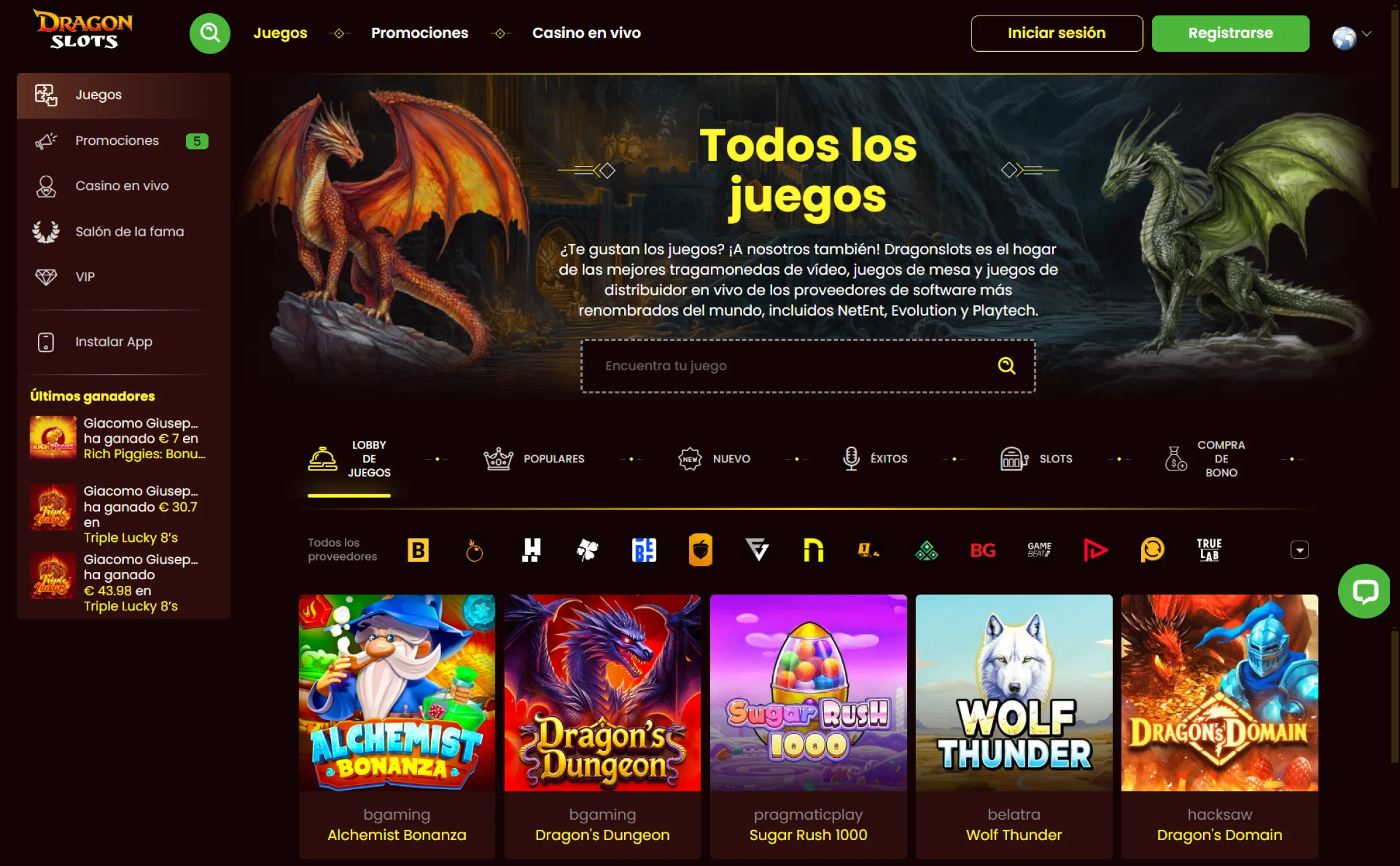 DragonSlots Casino Juegos